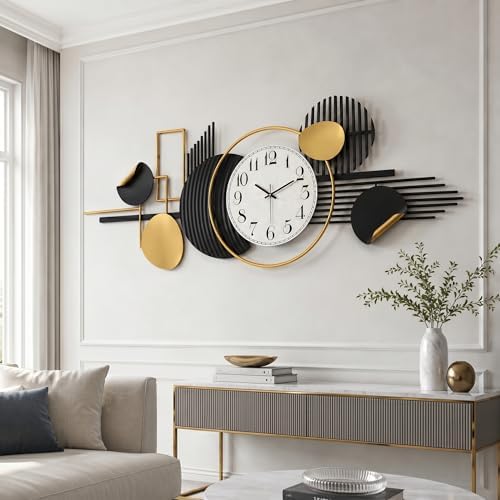 HAVFIFK 59" Large Metal Wall Clock, 3D Silent Clock by Large3DMetalWallArtDecor