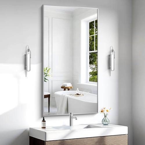BONEWEI Silver Bathroom Mirror, 24x48 inch Wall Mirror - Image 5