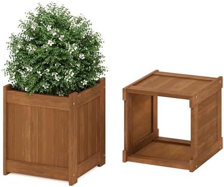Furinno TIOMAN Planter Box, Hardwood Flower Box, Cube Garden Box, in Teak Oil - Image 6