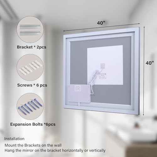 XRAMFY 40"X40" LED Bathroom Mirror, Backlit + Front Lit Wall Mirror - Image 3