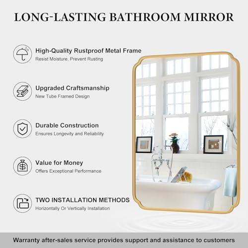 Ferytange 36 x 48 Inch Gold Bathroom Vanity Mirror - Image 3