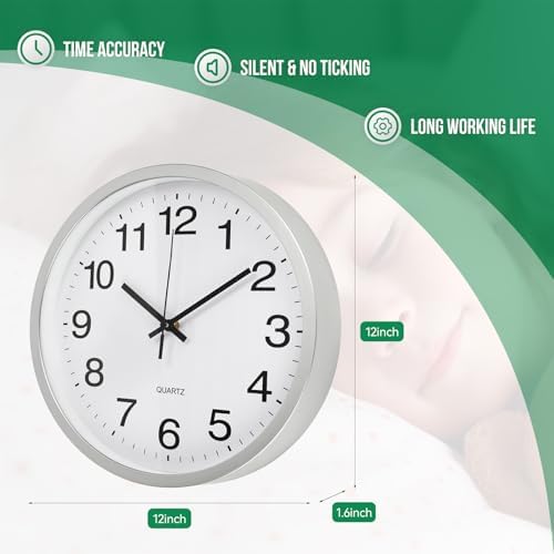 Wall Clock Modern Simple Style Round Plastic Decor Clock Non-Ticking Silent - Image 3
