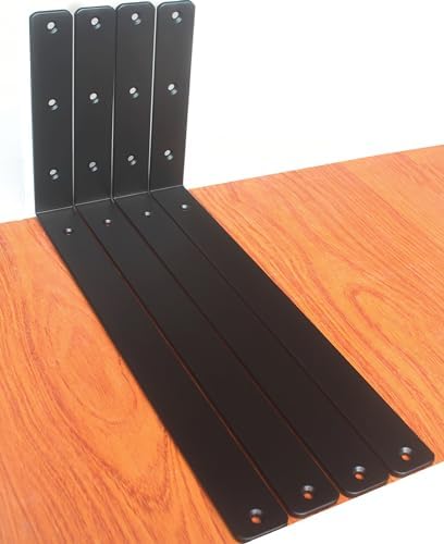 4 Pack - L 16" x H 8" x W1.5, 5mm Thick Black L Shelf Bracket, Iron Shelf by MHMYDZ