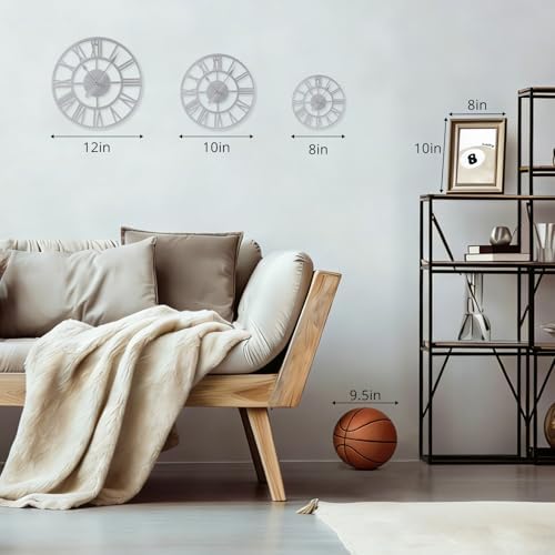 Metal Wall Clock Roman Numerals Battery Operated Decor Clock Silent Non-Ticking - Image 3