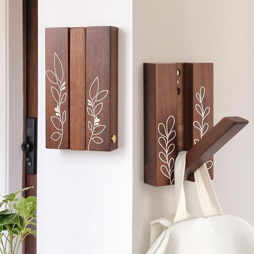 Rustic Folding Wall Hooks: Decorative Wood Hook 2Pack by KYIAANY