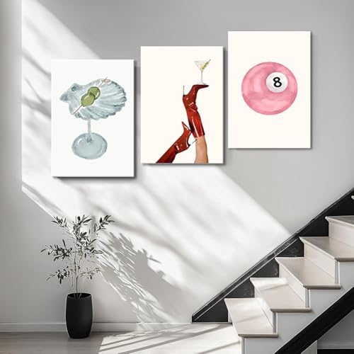 Framed Funky Martini Posters Wall Art Set of 3, Vintage Preppy Aesthetic Canvas - Image 6