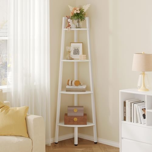 Hoctieon Corner Shelf, 4-Tier Corner Bookshelf, Rustic Corner Ladder Shelf by Hoctieon