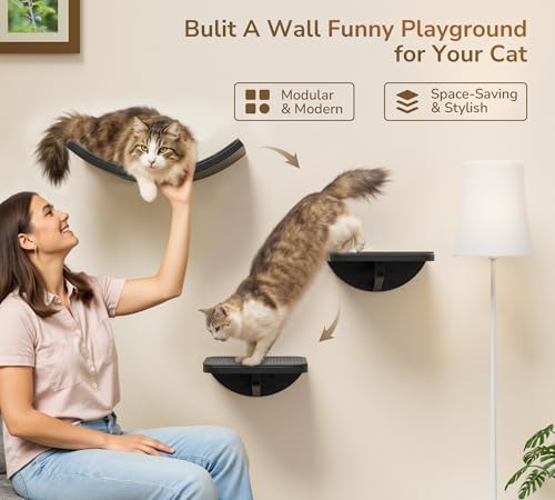 Gray Cat Wall Shelf with Grey Sisal Mat, Curved Cat Bed - Image 4