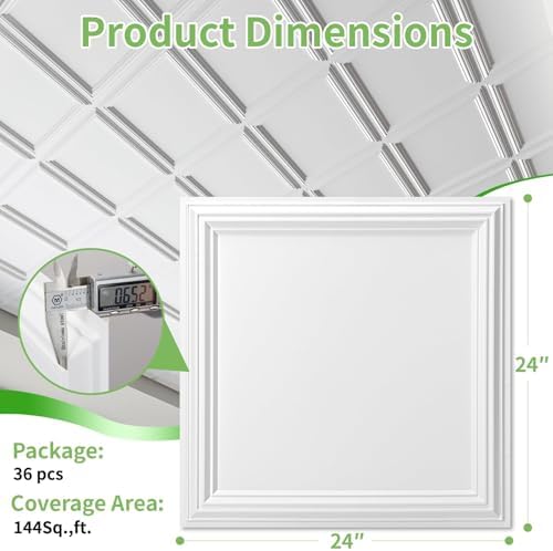 Art3d 3D PVC Ceiling Tiles 24x24 in, 144 Sq.Ft - Image 3
