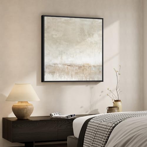 Framed Neutral Abstract Canvas Wall Art Decor - Image 2