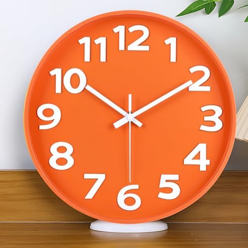 45MinST 12-Inch Modern Indoor Outdoor Wall Clock, Minimalist Orange Design by 45MinST