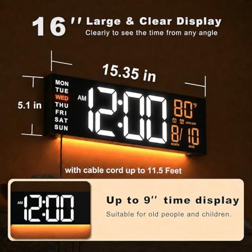 JALL 16" Large Digital Wall Clock - Image 2