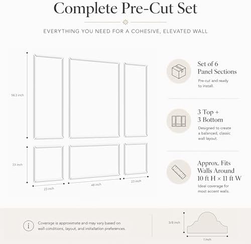 Pre-Cut Wall Molding Kit: Ready to Assemble Paintable Wainscoting Panels - Image 3