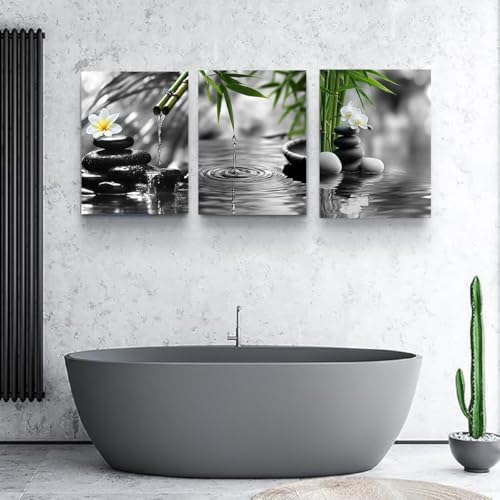 Yxbhhym Bathroom Zen wall art Black and White Green Decor Gray Canvas Pictures - Image 6