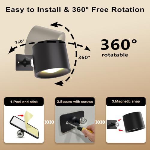 Ouyulong Magnetic Wall Sconces, Double-Sided Rechargeable Battery Wall Lights - Image 2