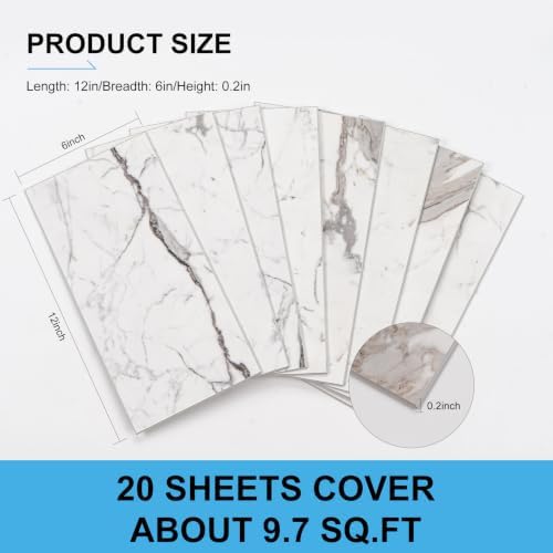 6" x 12" Peel and Stick Backsplash Wall Tiles, Carrara White Marble PVC Faux - Image 3
