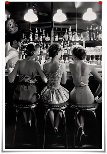 Vintage Black and White Posters Trendy Women Drink Cocktail Wall Art Funky - Image 2