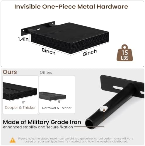 Acovy 8in Square Floating Shelves 4 PCs, Wall Mounted Display Shelf - Image 3