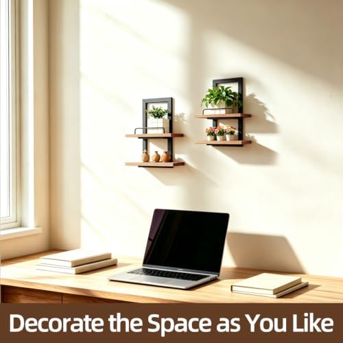 Floating Shelves, 2-Tier Vertical Wall Mounted Shelf Hanging Planter Display - Image 4