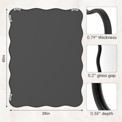 PROHOMEWARE 28x40 Black Wavy Irregular Large Bathroom Mirror, Wall-Mounted - Image 3
