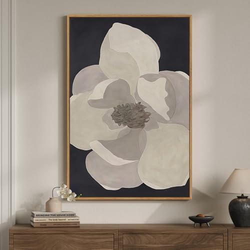 Large Framed Neutral Black and White Floral Wall Art, 1 Piece 24x36 In by Cuspin