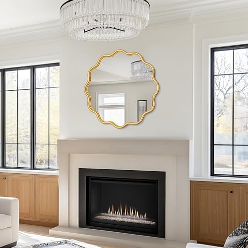 PROHOMEWARE Gold Round Mirror 24 Inch Wavy Bathroom Vanity Mirror Gold Frame - Image 5