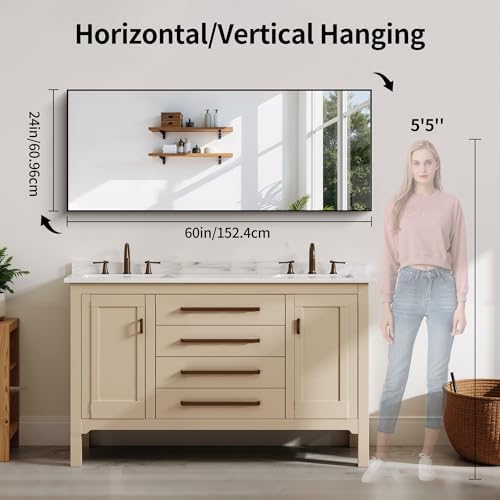 YIROMAN Bathroom Mirror 60"x24", Matte Black Bathroom Mirror - Image 3