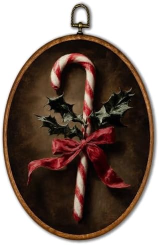 KSDUT Vintage Moody Christmas Candy Cane Oval Wall Art 8.6"x11.4" by KSDUT