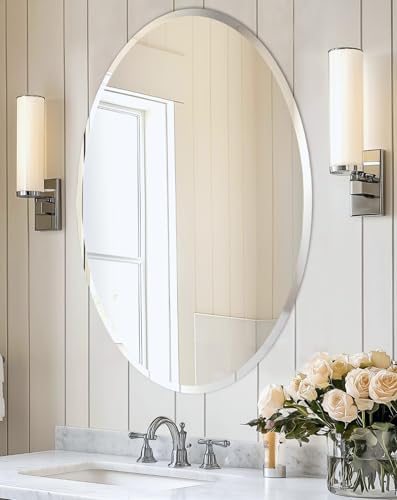 Frameless Oval Wall Mirror: Modern Glass Mirror 31.5x23.6 inch by Artloge