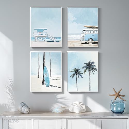 Framed Blue Coastal Beach Bathroom Canvas Wall Art Room Decor, 11x14 Inch by Cuspin