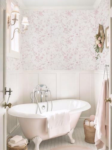 Ismoon Pink Floral Peel and Stick Wallpaper Vintage French - Image 5