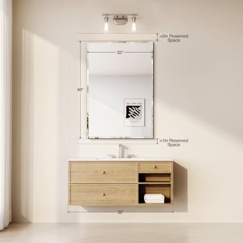 Frameless Bathroom Mirror 32"x48", Beveled Bathroom Mirror - Image 4