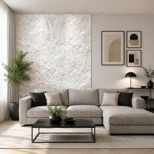 6 Pack Faux Stone 3D Wall Panels White 47.2x23.6 Inch Cement Texture Thicker - Image 6