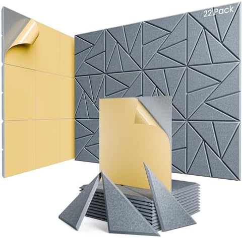 22 Pack Self-Adhesive Acoustic Panels, Sound Proof Foam Panels by ROOME