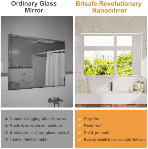 brisafe 1pc No-Nail Self-Adhesive Wall NanoMirror, 31 x 47 in - Image 4