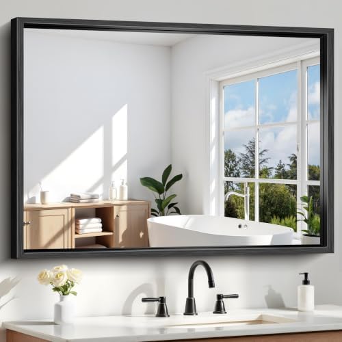Black Rectangle Mirror, 48 x 36 Inch Large Bathroom Mirrors by WelcometoCIVENO