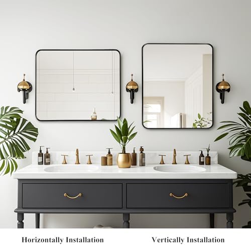 Black Bathroom Vanity Mirror Over Sink 28x32, Large Wall Mounted Mirror - Image 5