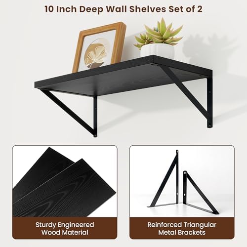Axeman 20 Inch Floating Shelves, 10 Inch Deep Black Wall Shelves Set of 2 - Image 5