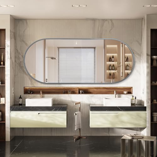 JJUUYOU Oval Full Length Bathroom Mirror 63"X32" Wall Mounted Vanity Metal - Image 3