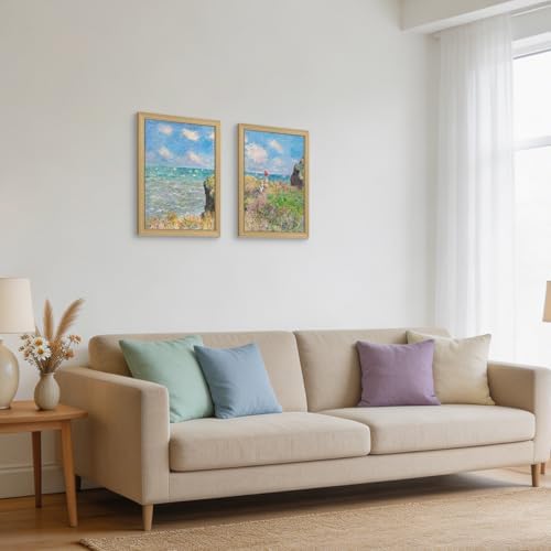 Monet Coastal Landscape Canvas Wall Art 2Pcs Framed Home Decor 12X16 Inch - Image 4