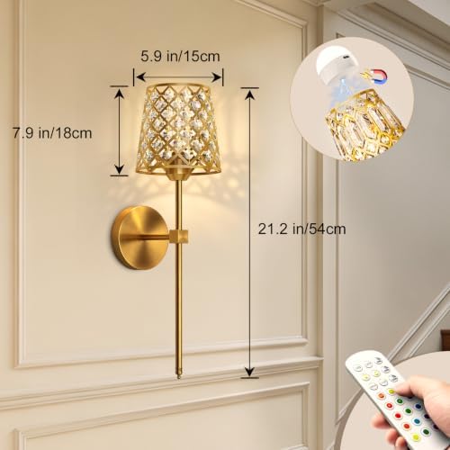 Crystal Battery Operated Wall Sconces Set of 2, Dimmable 12 RGB and 3CCT Wall - Image 2