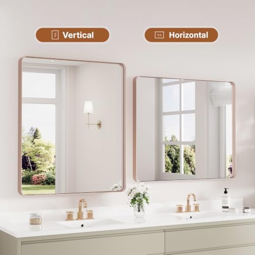Kosmonia 36x30 Inch Bathroom Vanity Mirror Brushed Rose Gold - Image 7