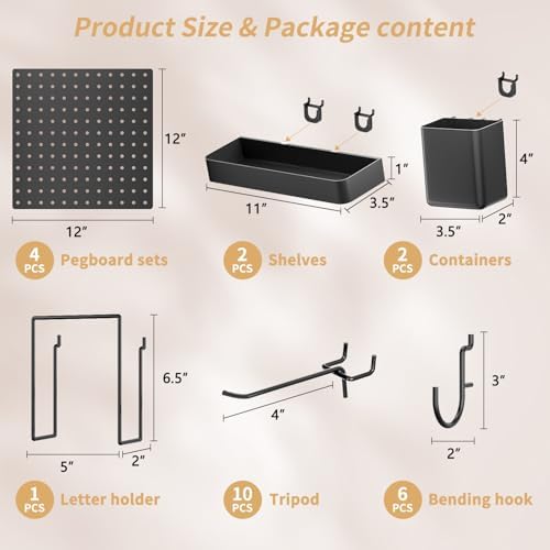 FZK Modular Plastic Pegboard Wall Organizer Kit, 4 Panels - Image 2