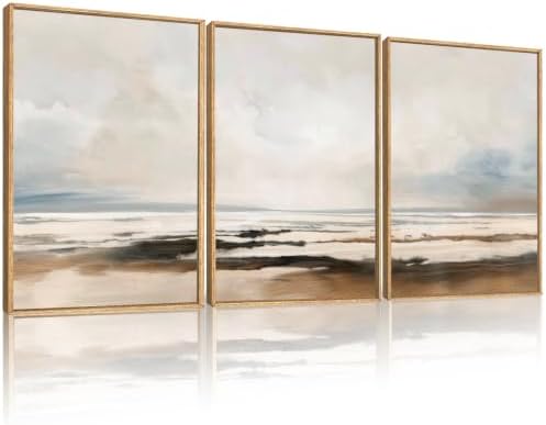 HOURIA Neutral Abstract Gray Landscape Framed Canvas Wall Art Set-16"x24"x3 - Image 5