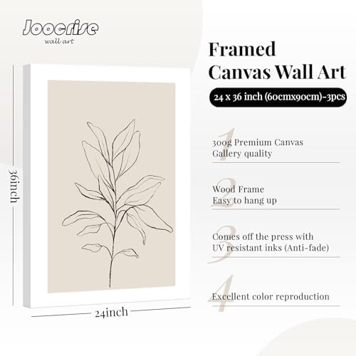 Joocrise Botanical Wall Art Decor Neutral Wall Decor Boho Beige Canvas Wall Art - Image 2