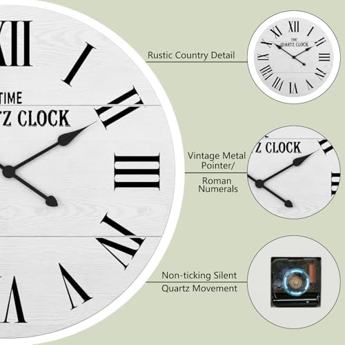 ARTPOWER 24” Large Farmhouse Wall Clock - Image 4