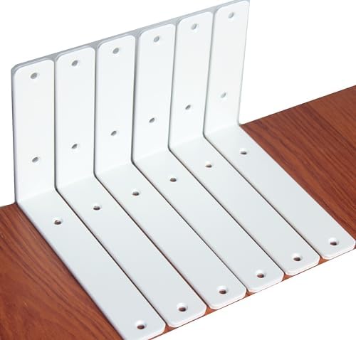 6 Pack - L 8" x H 6" x W1.5, 5mm Thick White L Shelf Bracket, Iron Shelf by MHMYDZ