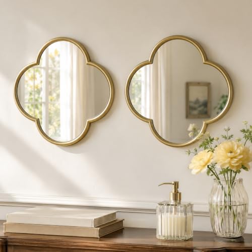 2 Pack Clover Wall Mirrors, Real Glass Decorative Mirrors by OPULINEA