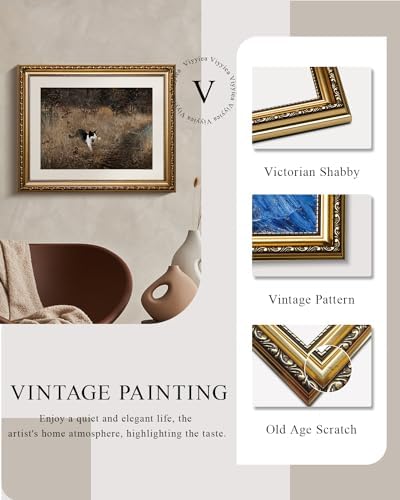 VIYYIEA Gold Framed Black Cat Wall Art Vintage Canvas Painting, 13×16 Inch - Image 2