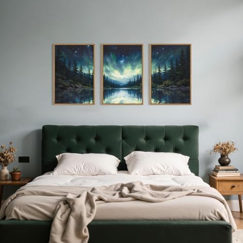 Luminous Northern Lights Forest Lake Framed Canvas Wall Art Set-24"x36"x3 - Image 5